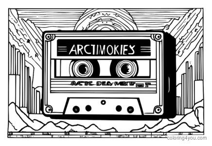 Cassette tejp b'arti ta' l-album ta' Arctic Monkeys fuq il-kmiem imdawwar b'noti mużikali b'disinn nostalġiku