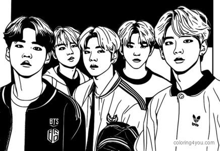 BTS members playing soccer in a park - a funny and relatable coloring page.