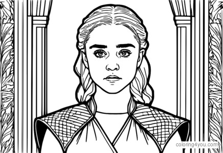 Meizija Viljamsa kā Daenerys Targaryen no Game of Thrones krāsojamās lapas