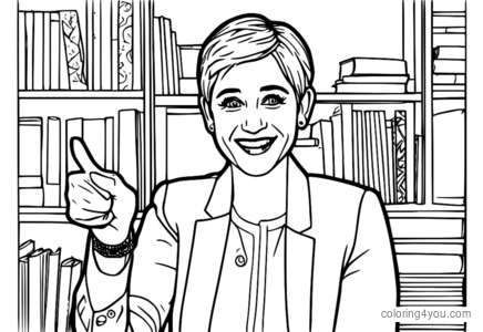 ilustrasi warni Ellen DeGeneres menehi jempol