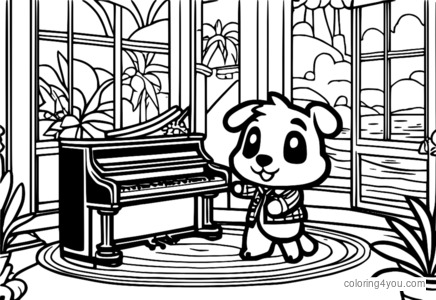 K.K. Slider soittaa kitaraansa Animal Crossing: New Horizonsin saarella.