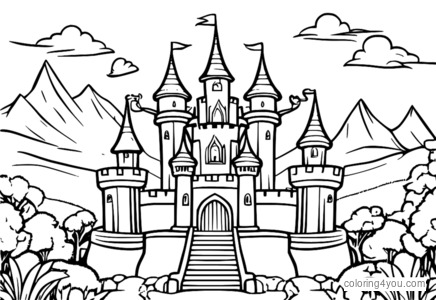 Kindi Kids castle coloring page para sa mga bata