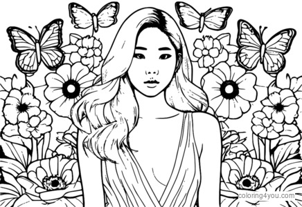 MAMAMOO Solar met bloemen en vlinders kleurplaat