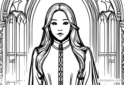 MAMAMOO Moonbyul gothic coloring page with dark shadows