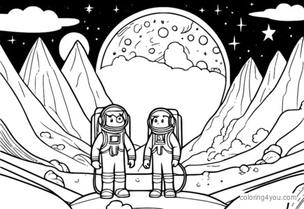 Phineas and Ferb coloring pages, space, moonwalk, moon