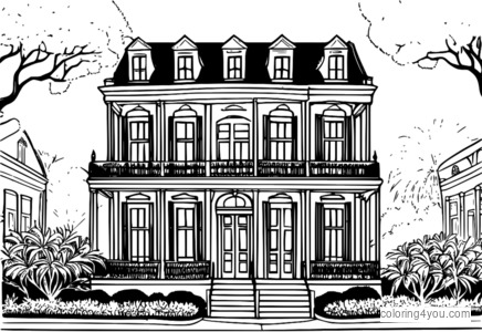 Tianas Haus-Malvorlage, Illustration im French Quarter-Stil