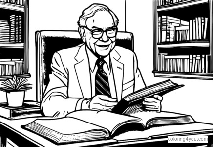 Warren Buffett cầm một cuốn sách và chỉ vào một cuốn sách đang mở