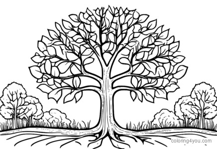 Ash tree with 11 leaves - coloring page