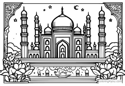 Eid al-Fitr celebration scene coloring page