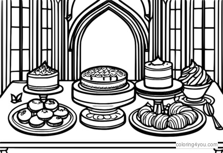 Eid al-Fitr traditional sweets and desserts coloring page