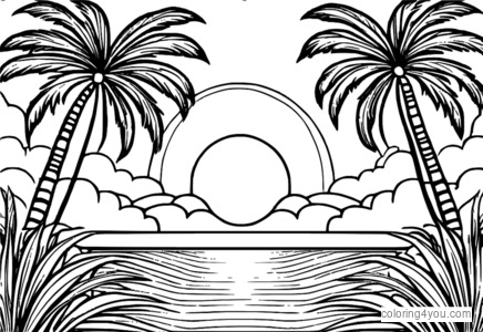 Fantasy palm tree with glowing leaves coloring page