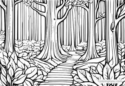 Orange tree bright orange leaves coloring pages for kids