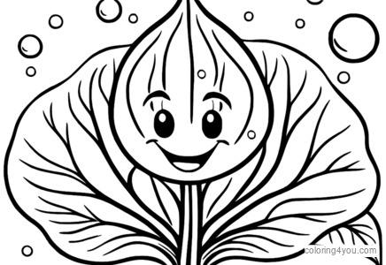 Coloring page of a smiling spinach leaf