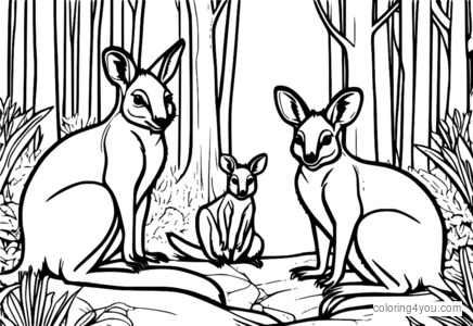 Desenho do grupo Wallaby para colorir para crianças