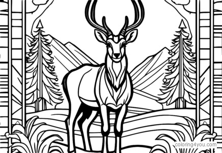 Antelope with Santa Claus in a winter wonderland coloring page