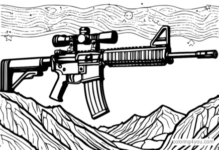 Omaľovánka AR-15 s pozadím nočnej oblohy a zeleným laserovým zameriavačom