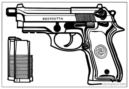 Detailný nákres pištole Beretta M9 na vyfarbenie