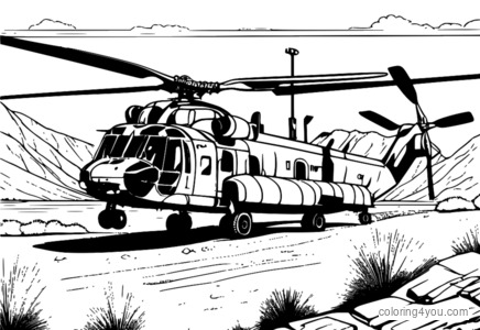 CH-47 Chinook-Hubschrauber mit schwerer Artillerie und militärischer Ausrüstung vor einer dramatischen Landschaft