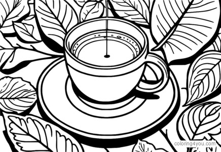 Coloriage d'une tasse de café avec des feuilles d'automne