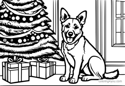 Dog Sitting Under Christmas Tree