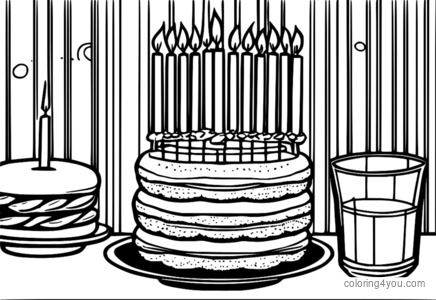 Traditional hanukkiah with jelly donuts coloring page