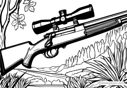 Coloring page of an Ithaca Model 37 shotgun with a hunter's rifle