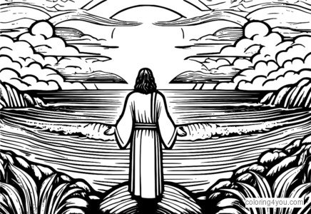 Jesus standing in the stormy weather on the sea of Galilee