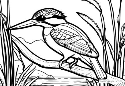 Kingfisher hinggap di dahan, burung berwarna-warni