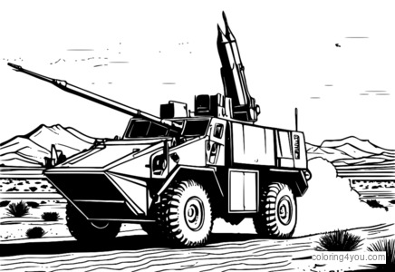 Omaľovánka M270 MLRS v púšti pri východe slnka