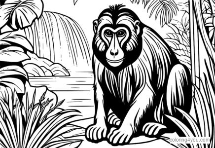 Coloriage Mandrill dans Habitat, dessins éducatifs