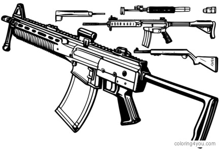 Pagina da colorare dello schema delle parti dell'equipaggiamento militare IWI Galil ACE