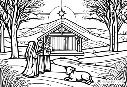 Serene winter landscape with a Nativity scene