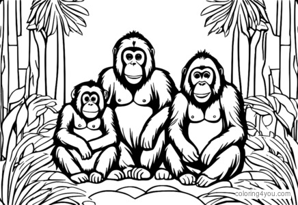 Familia de orangutanes: madre, padre y bebé