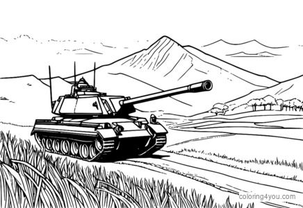 Coloring page of a Panzerhaubitze 2000 on a battlefield.