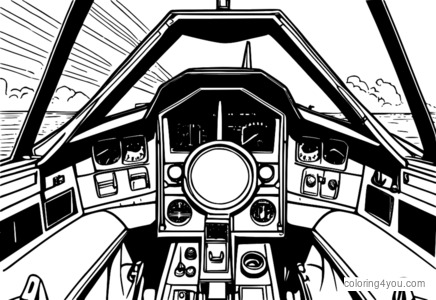 Coloring pages of Su-57 cockpit, a Russian military aircraft with advanced technology and sophisticated design