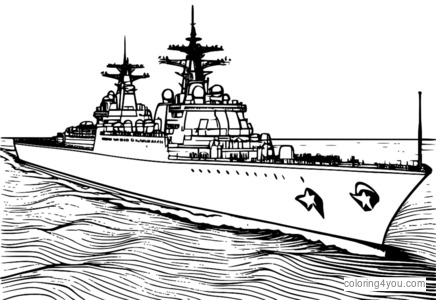 Coloring page of a Ticonderoga-class Cruiser launching Tomahawk cruise missiles