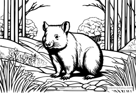 Wombat sa natural na ilustrasyon ng tirahan nito