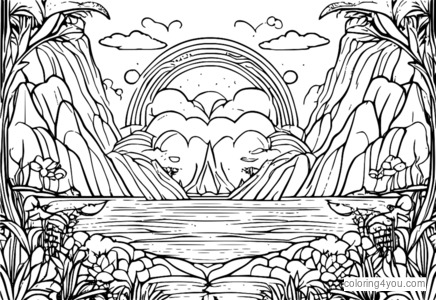 Coloring page of a mythical artist with a palette of colors and symbols