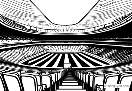 Tribunada Atletiko Madrid muxlislari bilan Wanda Metropolitano stadionining ichki ko'rinishi