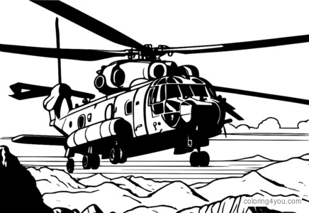 CH-47 Chinook-Hubschrauber mit Fallschirmjägern und schweren Waffen vor einem Sonnenuntergangshimmel