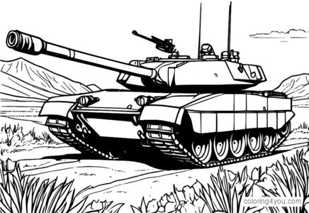 A British Challenger 2 tank in the desert, ready for coloring.