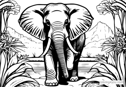 Ilustrasi gajah dalam habitat semula jadinya