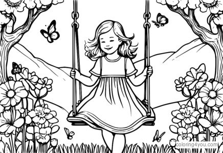 Coloring page inspired by 'The Swing' art theme for girls