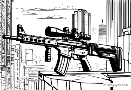 FN SCAR rifle, urban background, tactical gear