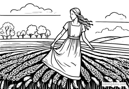 Detaljerad illustration av The Gleaners som plockar vete på fältet.