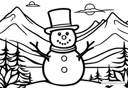 coloring book snowman sa isang snowy winter scene