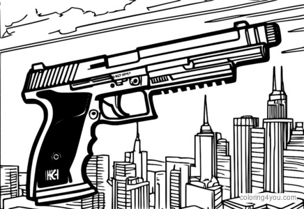 Coloring page of a Heckler & Koch USP pistol with bright colors