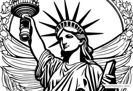 Страница за оцветяване на Lady Liberty с факла, безплатен печат