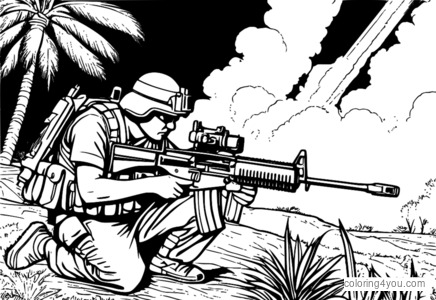 M249 SAW machine gun coloring page para sa mga bata at matatanda