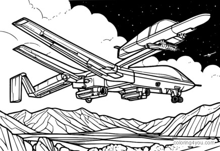 Drone MQ-9 Reaper à noite, bombardeiro stealth com laser verde e sombra